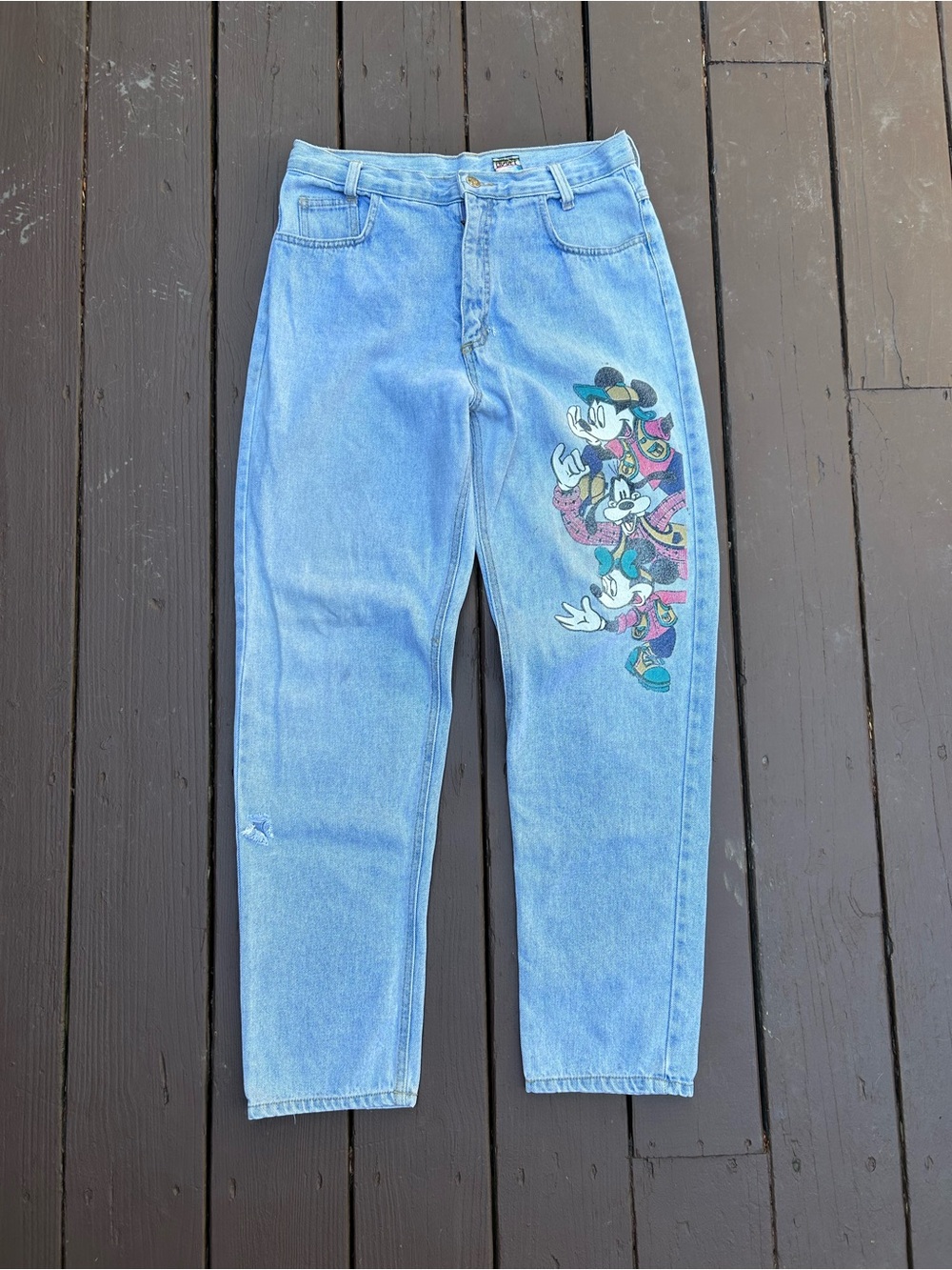 Vintage 90’s Light Blue Women’s Jeans with Mickey & Friends Graphic